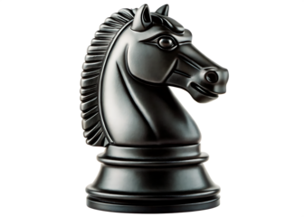  black chess knight black horse isolated on white background PNG ,AI GENERATED