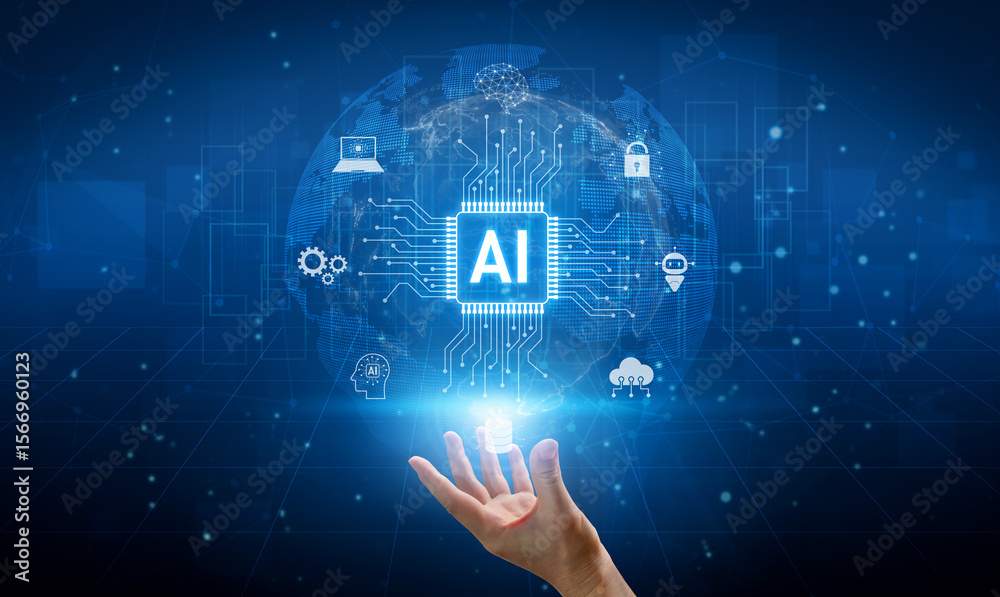 Poster global ai artificial intelligence transforms ai technology worldwide. global artificial intelligence