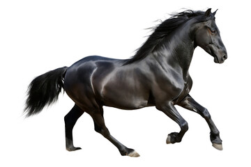 Fototapeta premium black horse running gallop isolated on white background PNG ,AI GENERATED
