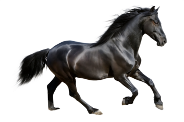   black horse running gallop isolated on white background PNG ,AI GENERATED