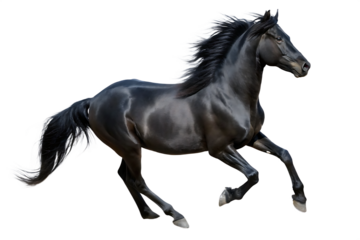   black horse running gallop isolated on white background PNG ,AI GENERATED