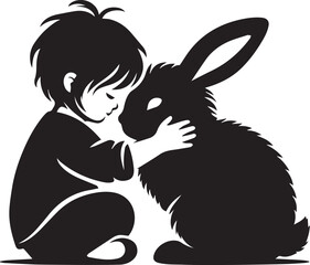 little girl and rabbit logo icon vector silhouette 