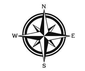 Black and White Compass Rose with North South East and West Markings
