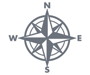 Simple Gray Compass Rose with North South East and West Labels