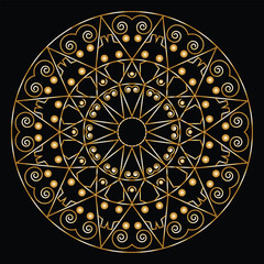 Intricate geometric mandala design with vibrant cmyk colors and classic typography for advertising