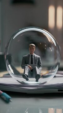 Homme d'affaires enferm&eacute; dans une bulle de verre