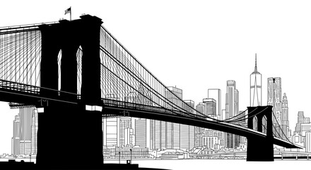 Brooklyn Bridge Architectural Line Drawing - NYC Iconic Landmark
