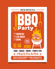 Summer BBQ Party Verical Portrait flyer, bbq invitation poster vector template design