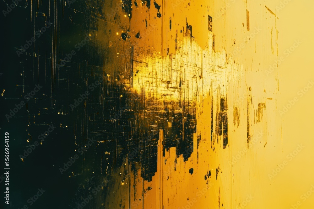 Aufkleber dynamic abstract pixelated glitch art displaying vibrant yellow and dark textures with intriguing mo