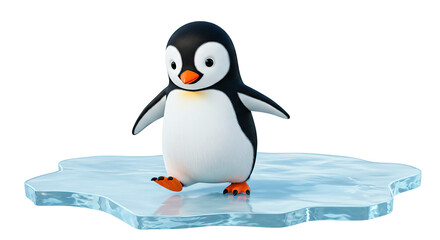 Obraz premium A cartoon penguin walks confidently on an ice floe with a black background.