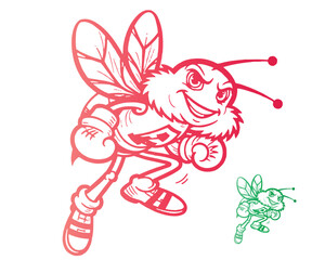 Cartoon Bee Mascot with Boxing Gloves in Red and Green Gradient