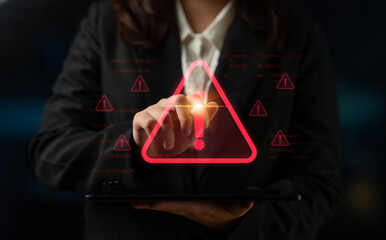 Cybersecurity alert warning showing red cyber for data breach, network threat, and cyber security...