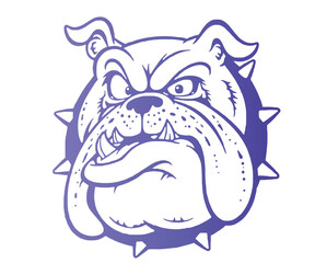 Aggressive Bulldog Head with Spiked Collar in Purple Outline Illustration
