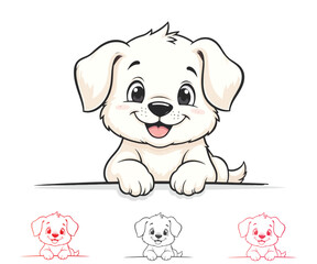 Cute Cartoon Puppy Dog Leaning Over a Blank Sign Board