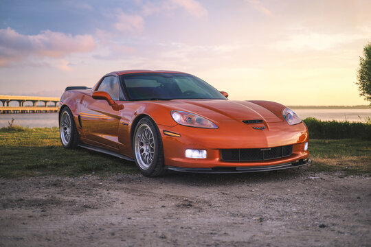 Atomic Orange C6 ZO6 Chevrolet Corvette in Beaufort, South Carolina, July 3, 2025