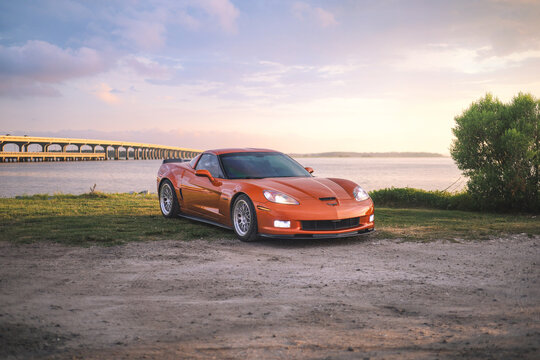 Atomic Orange C6 ZO6 Chevrolet Corvette in Beaufort, South Carolina, July 3, 2025