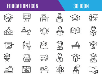 Education icon set.  school, graduation, university,teacher,education. Linear icon collection. Editable stroke. Vector illustration