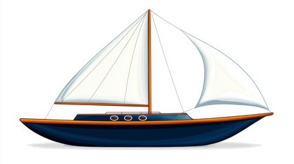 Obraz premium Classic Dark Blue Sailboat with White Sails on White Background