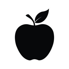 Minimalist black and white apple icon with a leaf for design work