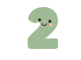 Adorable Number Two with Cute Face Vector