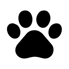 Paw Print Icon — Minimal Pet Symbol in Black and White, A clean vector illustration of a stylized black paw print on a white background — featuring four rounded toes and a bold central pad, ideal for 