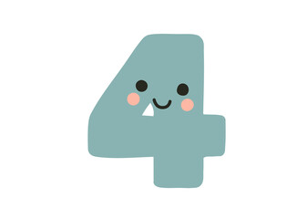 Playful Number Four with Face in Kids Style