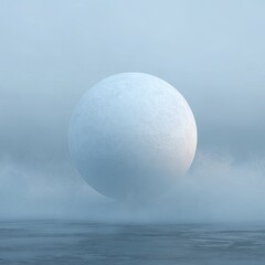 Large moon in a misty landscape