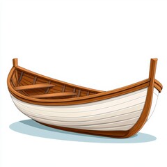 Classic Wooden Rowboat Illustration White Hull, Brown Accents