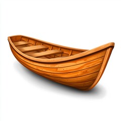 Classic Wooden Rowboat on White Background