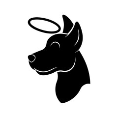 dog head with angel halo icon silhouette on white .svg