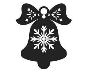 Monochrome Christmas Bell with Bow and Snowflake Decoration for Holiday Season
