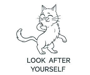 Cartoon Cat with a Positive Message to Look After Yourself Always