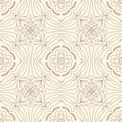 Whimsical Burgundy Floral Line Pattern on Beige Background – Seamless Design