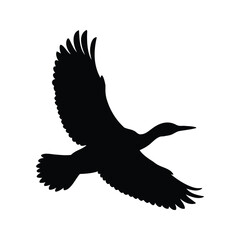 Silhouette of a Bird in Flight with Spread Wings Against White Background
