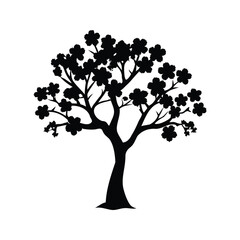 Obraz premium Silhouette of a flowering tree isolated on a white background, blooming tree