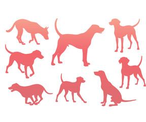 Collection of Dog Silhouettes in Various Poses on a White Background