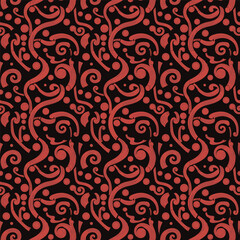  Art Nouveau Red Swirls on Purple Seamless Pattern