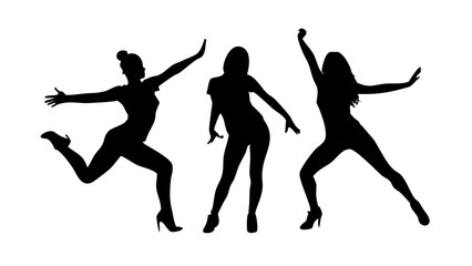 Dancing Silhouettes: Three elegant dancers move in synchronicity. Their dark silhouettes are captured mid-motion, expressing art in dancing form.