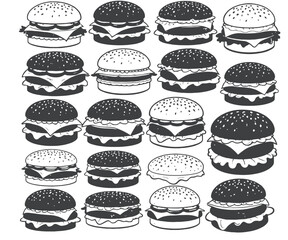 Monochrome Burger Pattern A Delicious Array of Hand Drawn Cheeseburgers and Hamburgers