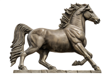  strong running horse sculpture statue wall isolated on white background PNG, AI GENERATED