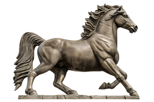  strong running horse sculpture statue wall isolated on white background PNG, AI GENERATED