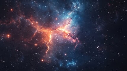 Stunning Cosmic Nebula with Bright Stars and Colorful Gas Clouds in Space