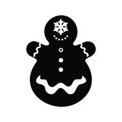 Stylized black and white gingerbread man cookie graphic with snowflake detail