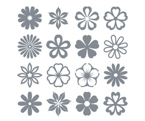 Sixteen Gray Floral Designs Simple Flower Icons collection
