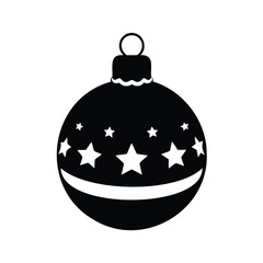 Black and white Christmas ornament decorated with stars and a curved stripe