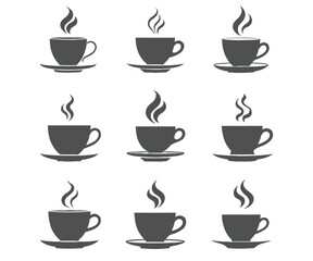 Nine Variations of a Hot Coffee Cup Icon