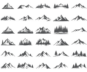 Collection of Mountain and Forest Silhouettes Thirty diverse