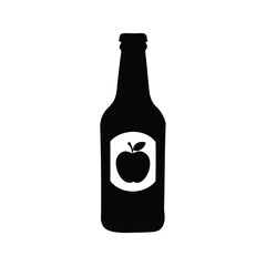 Black and white silhouette of an apple cider bottle with label