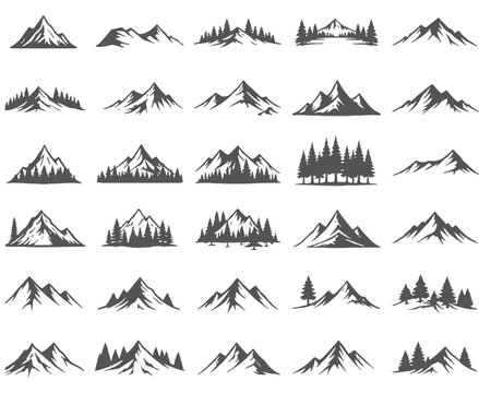 Collection of Mountain and Forest Silhouettes Thirty diverse