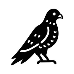 Stylized silhouette illustration of a falcon or hawk standing in profile view